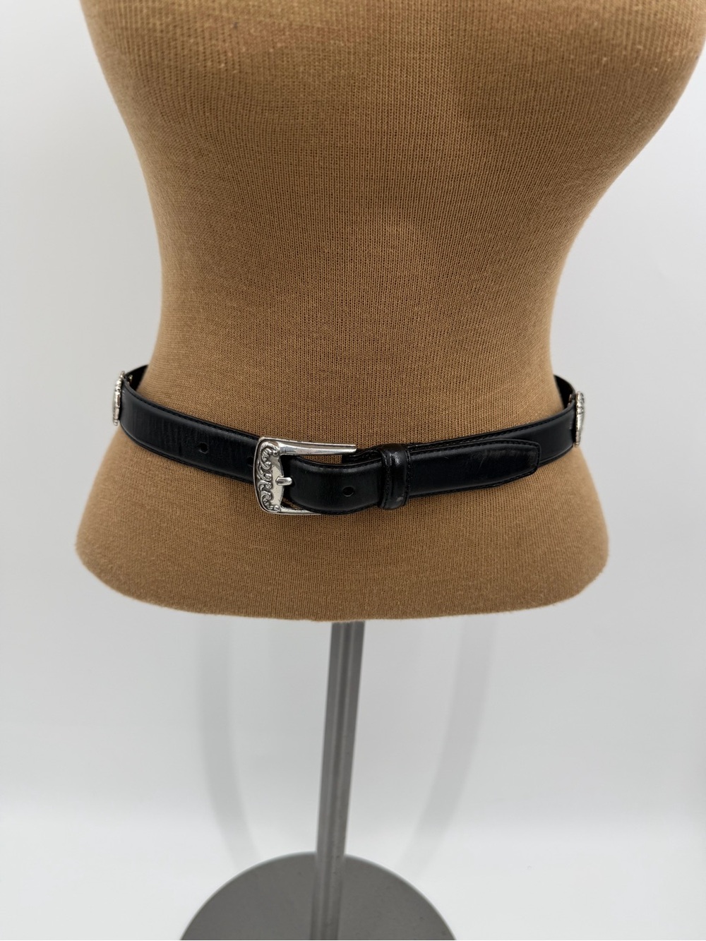 Fossil Black Leather Belt Size S Double Heart Scrollwork Buckle Western Y2K